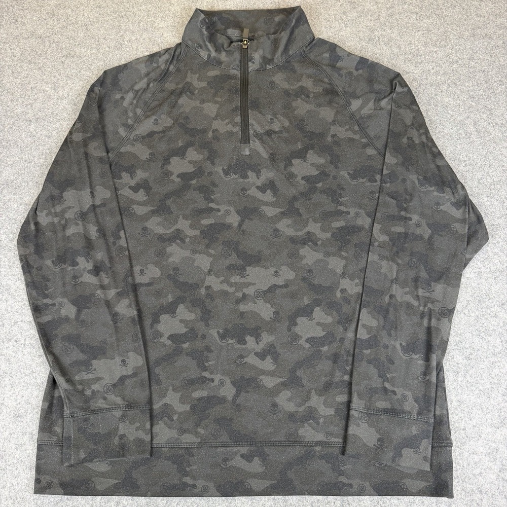 G/FORE Camo Golf Pullover 1/4 Zip Men Skull Luxe Charcoal Gray Mid Layer Med